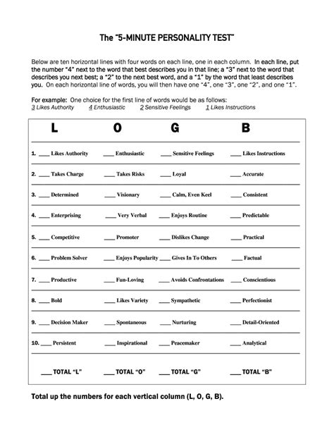 Smalley Personality Test Printable